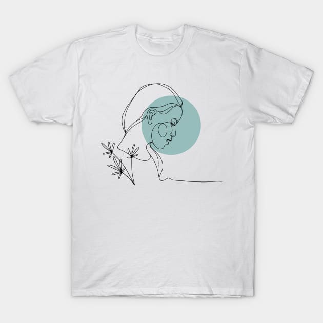 Minimalist Women Face. One Line Art. Single line. Contour Portrait. T-Shirt by ElenaDro